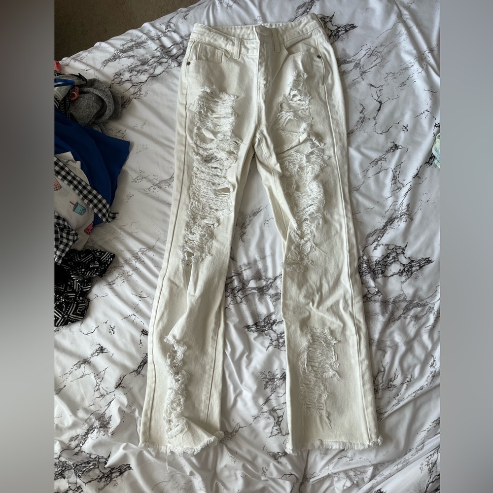 White Front and Back Ripped Jeans